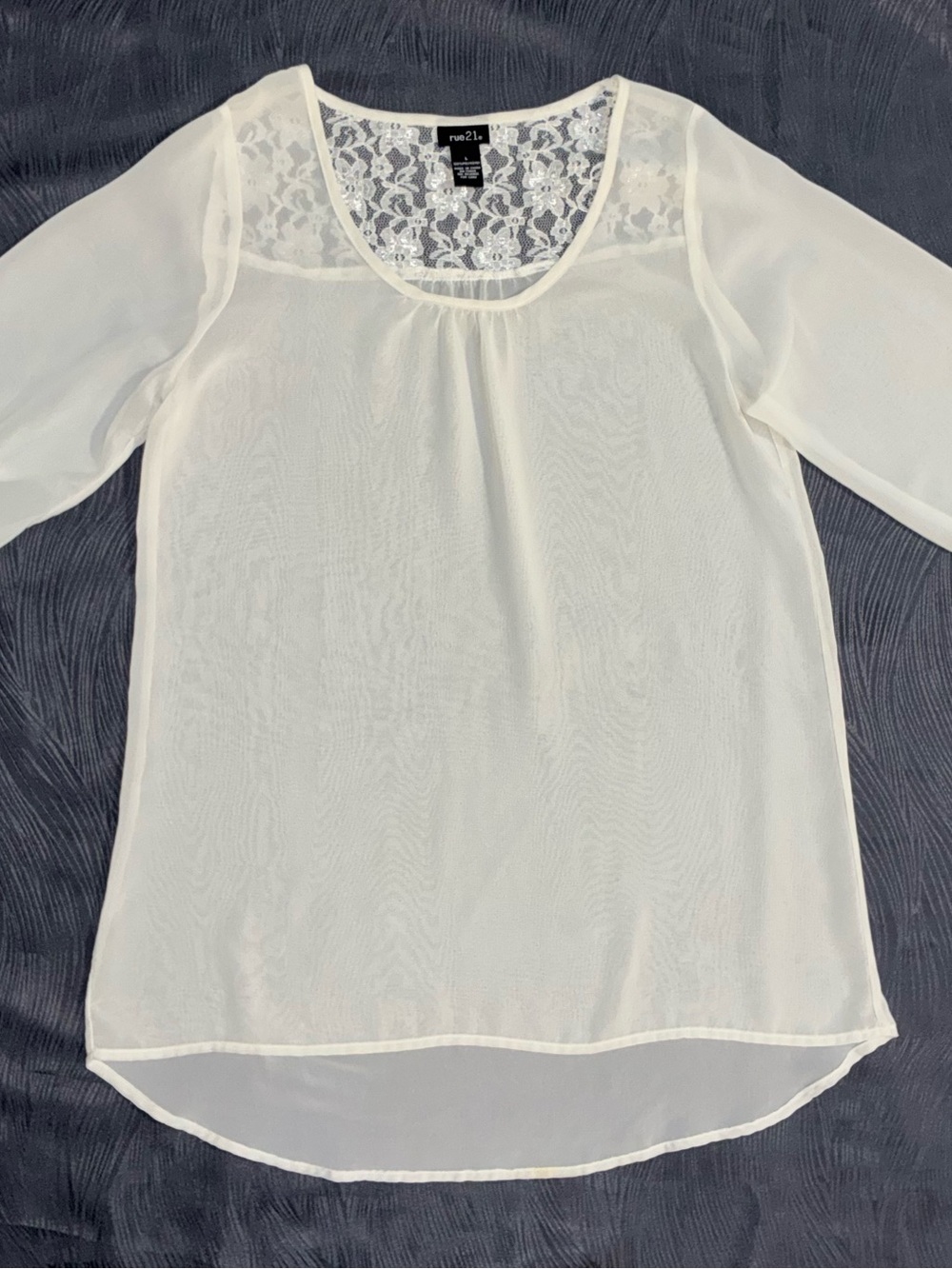 Rue21 Ivory Lace Yoke Sheer Blouse